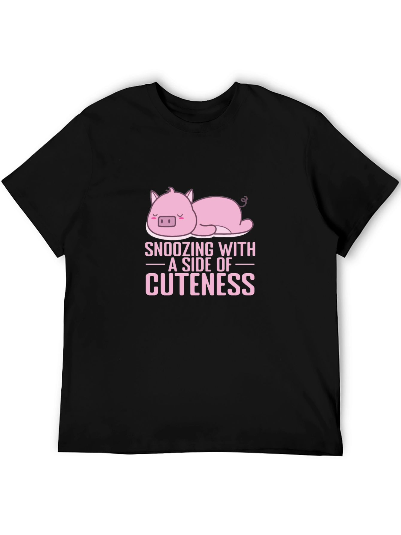 Snoozing with Cuteness Pig Graphic Tee - Black Cotton