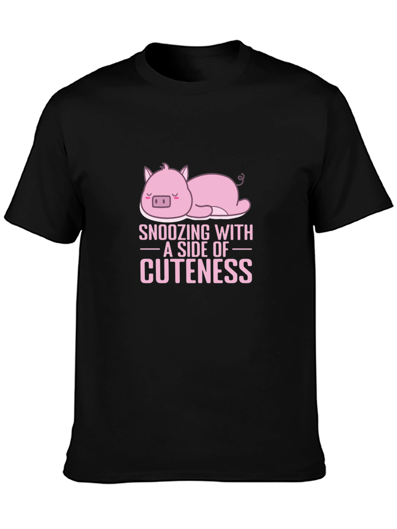 Snoozing with Cuteness Pig Graphic Tee - Black Cotton