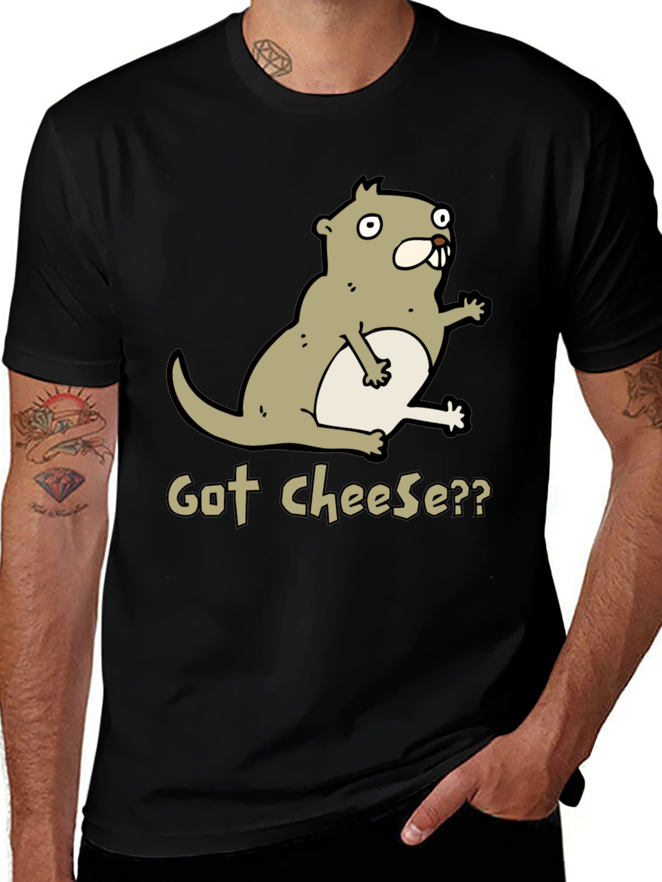 Got Cheese? Cartoon Beaver T-Shirt - Black