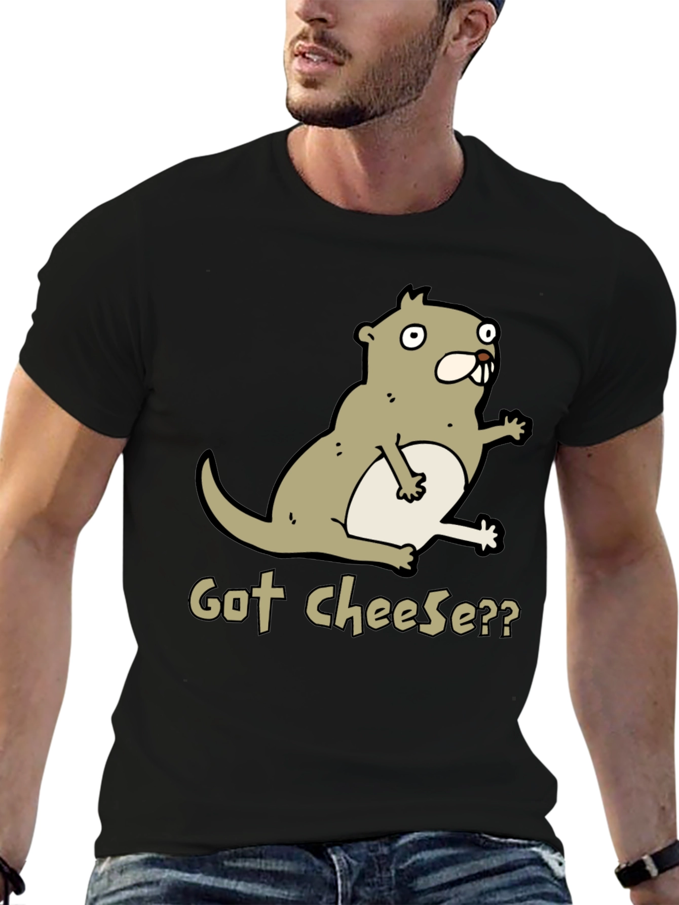 Got Cheese? Cartoon Beaver T-Shirt - Black