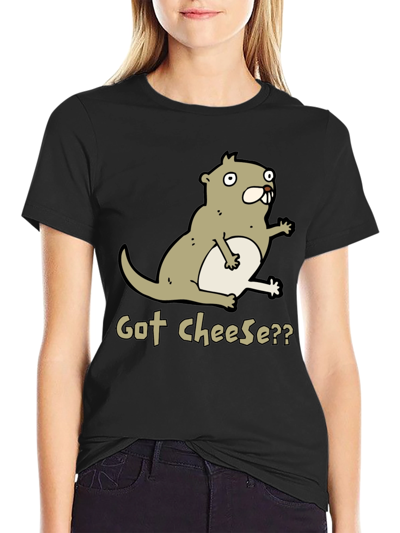 Got Cheese? Cartoon Beaver T-Shirt - Black