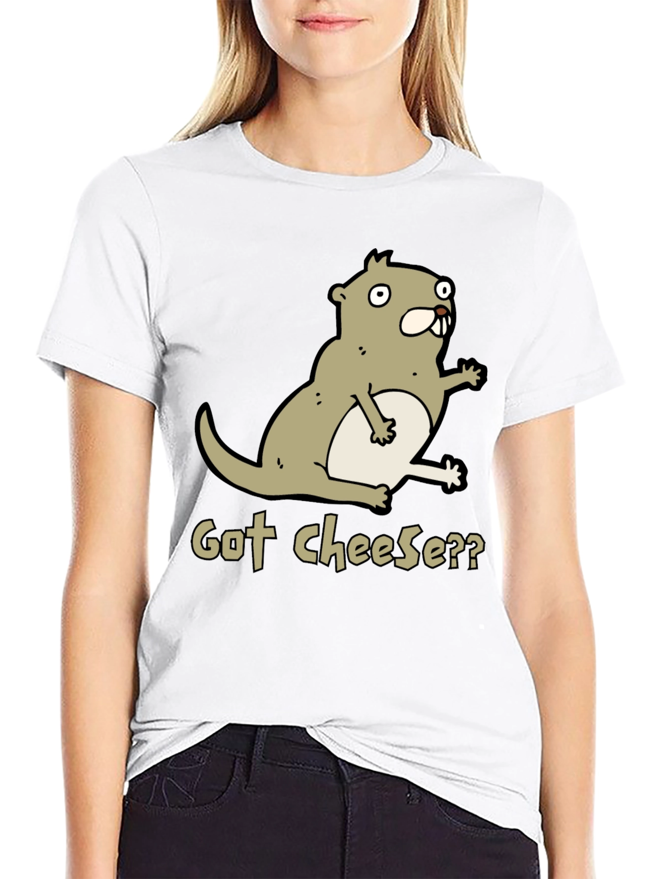 Got Cheese? Cartoon Beaver T-Shirt - Black