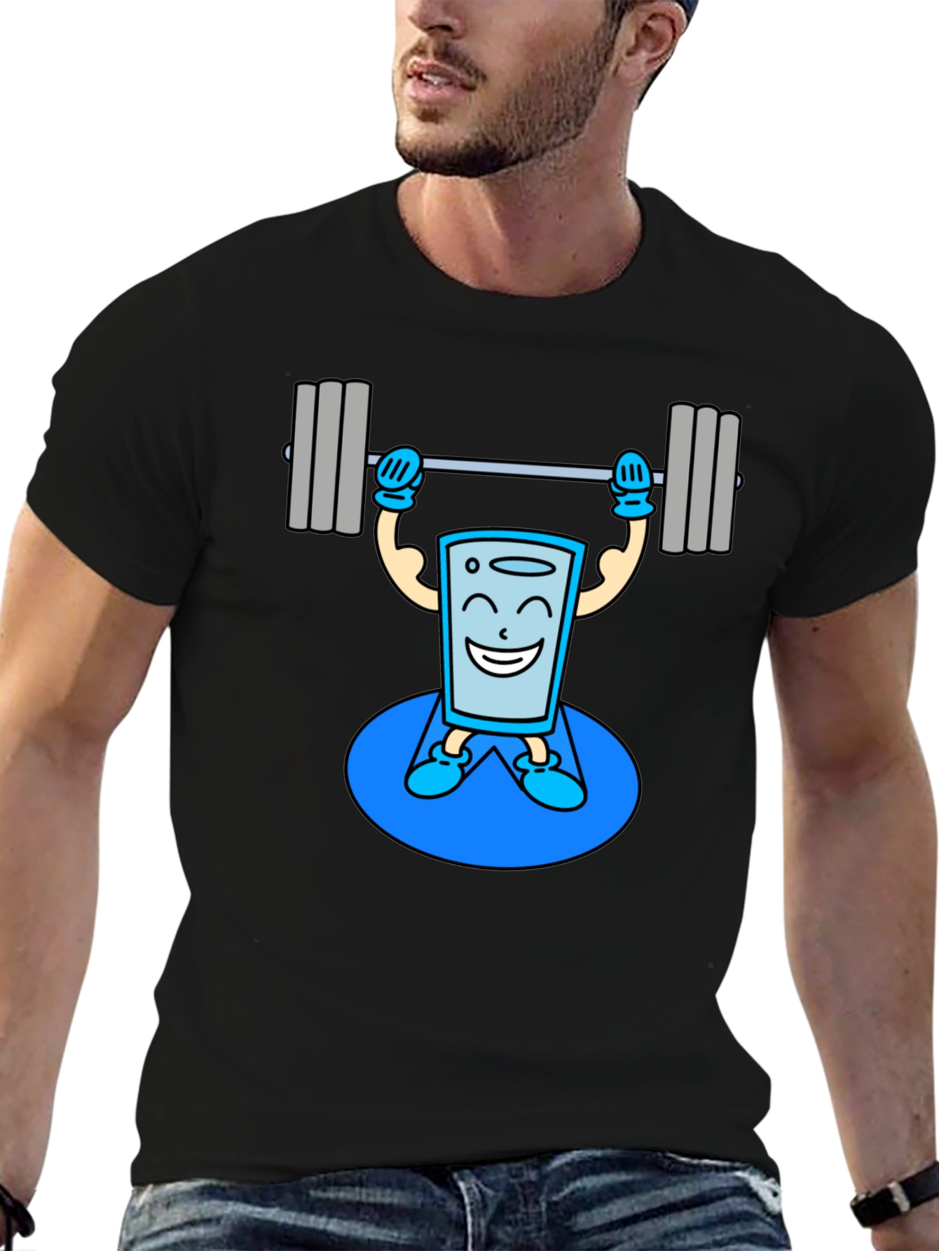 Funny Glass Water Weightlifting Graphic T-Shirt