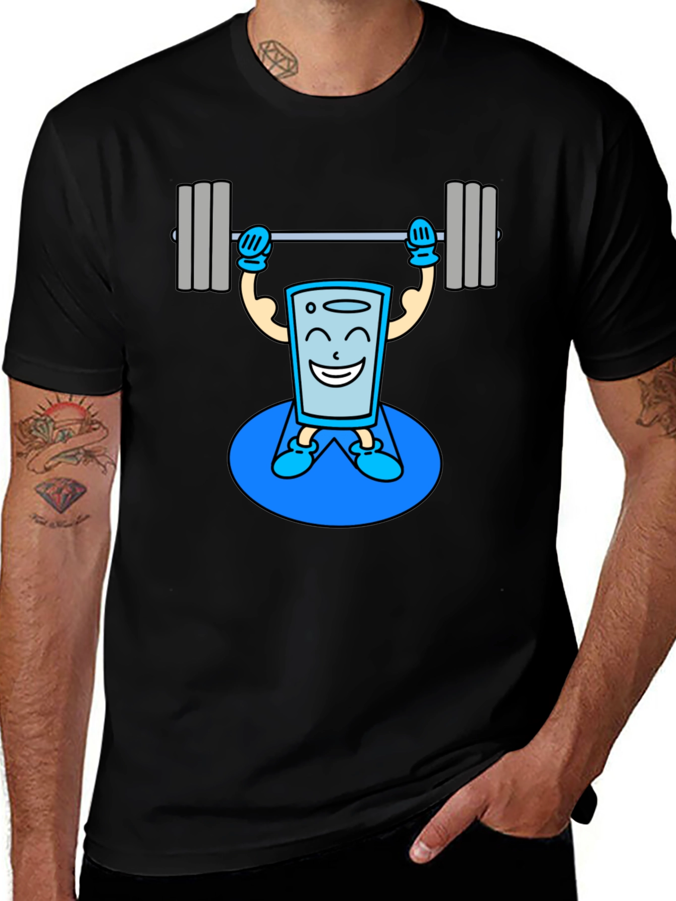 Funny Glass Water Weightlifting Graphic T-Shirt