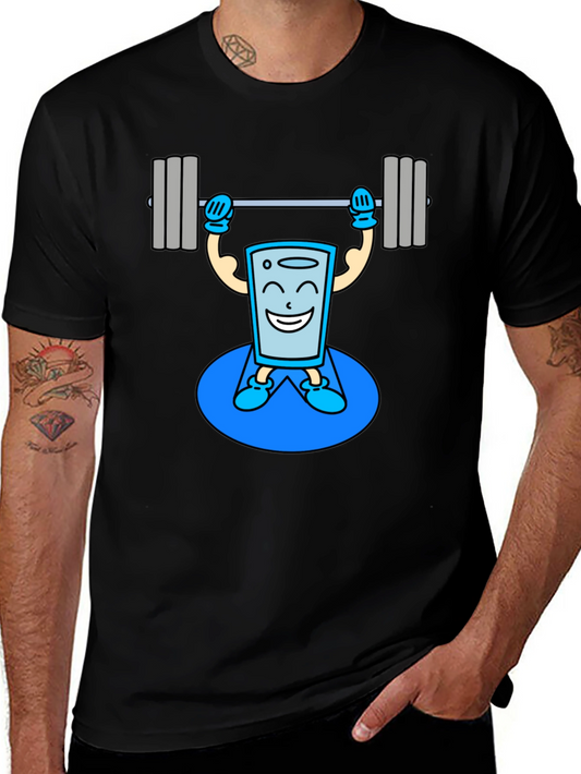 Funny Glass Water Weightlifting Graphic T-Shirt