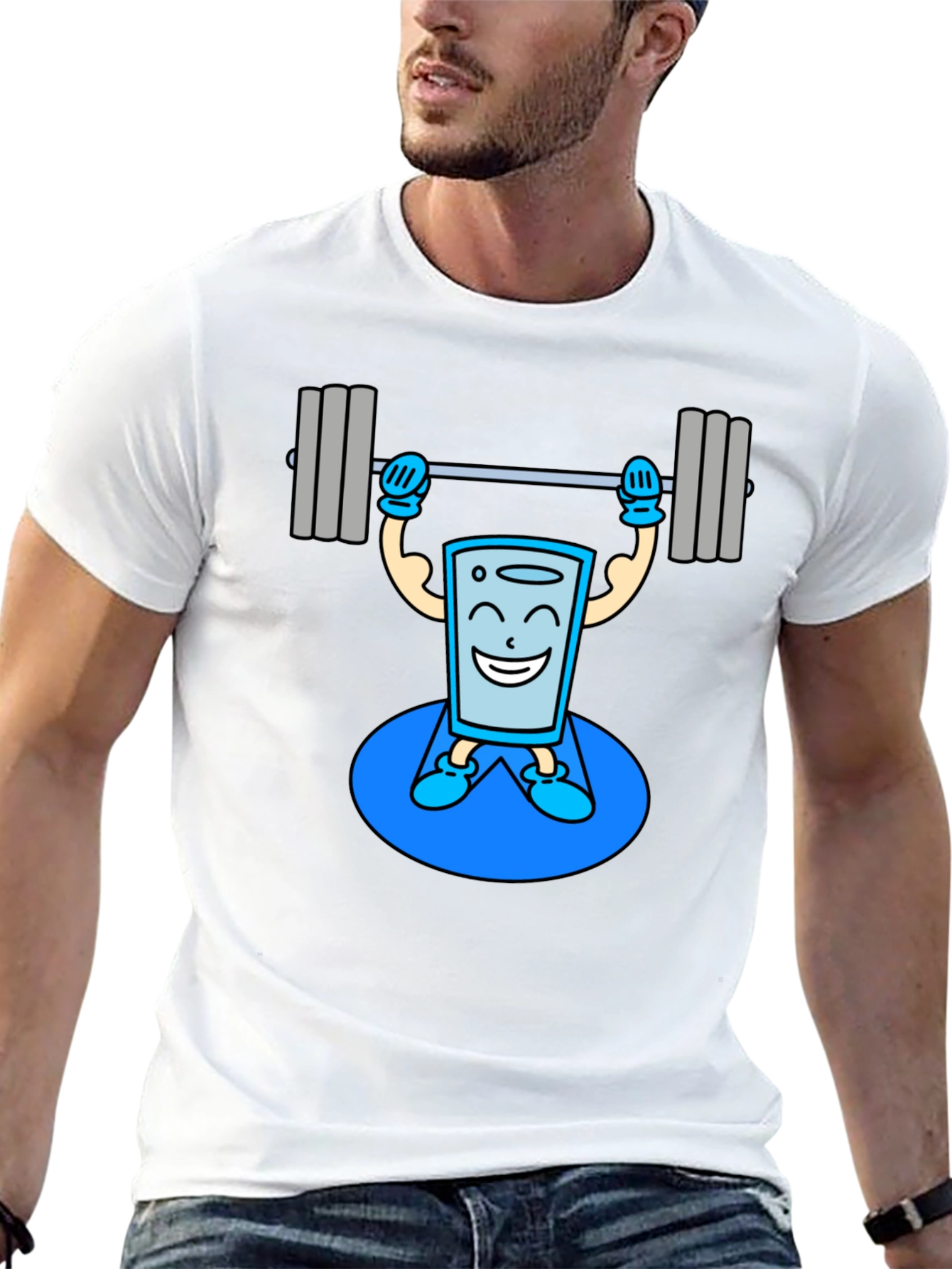 Funny Glass Water Weightlifting Graphic T-Shirt