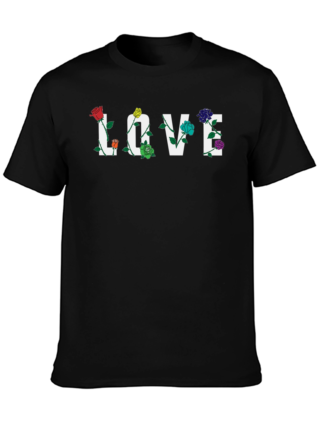 Floral LOVE Graphic Tee - Black Unisex T-Shirt