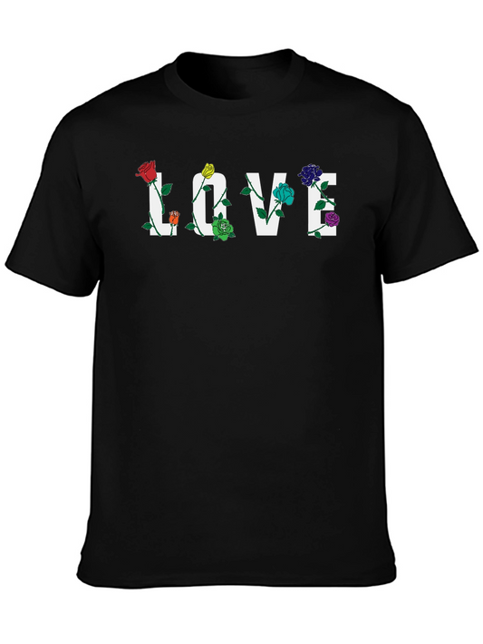 Floral LOVE Graphic Tee - Black Unisex T-Shirt