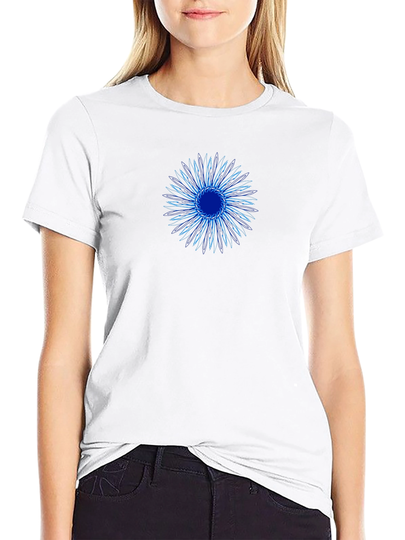 Abstract Blue Flower Black T-Shirt