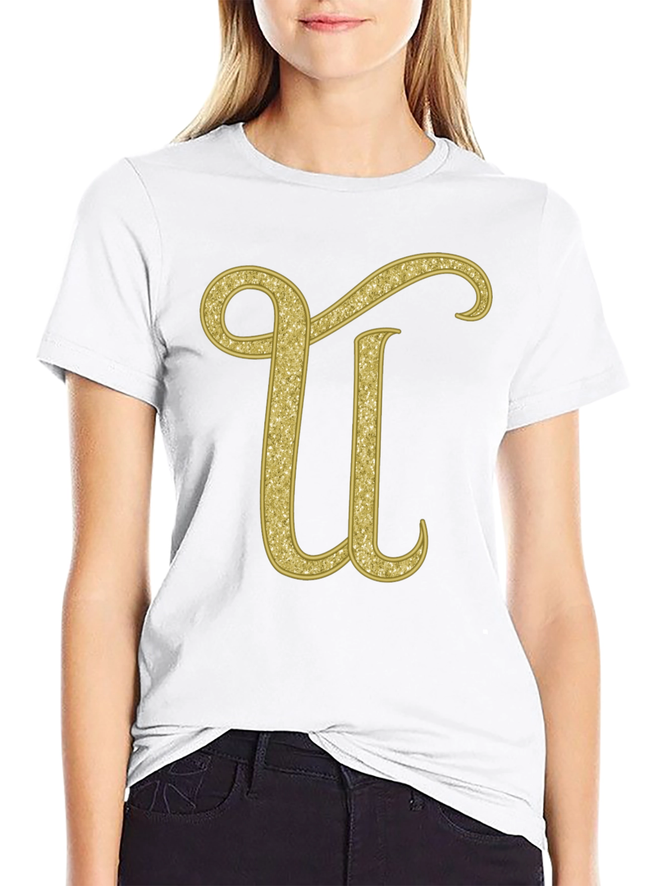 Gold Glitter Letter U T-Shirt