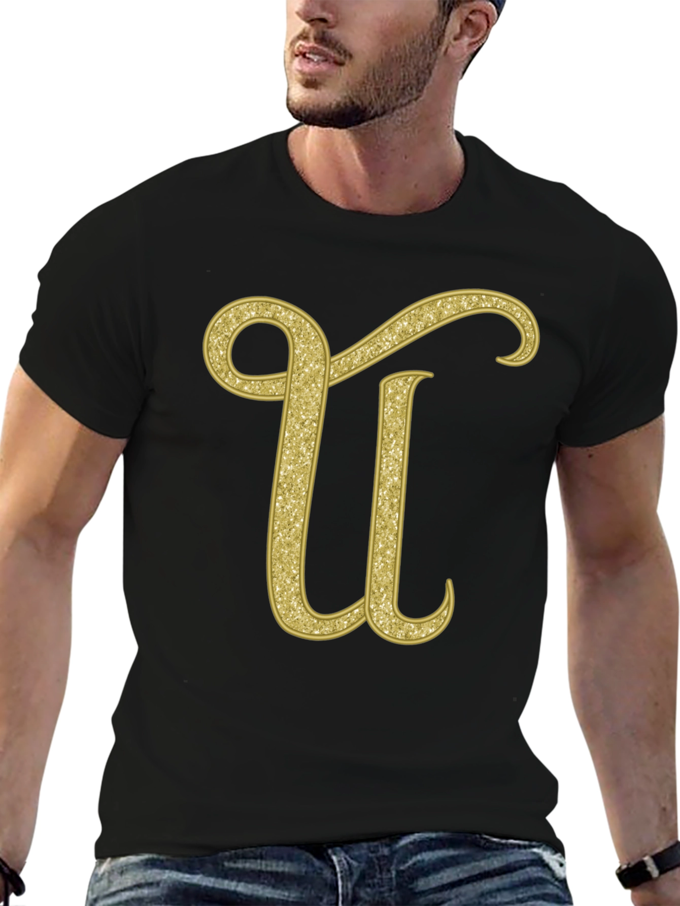 Gold Glitter Letter U T-Shirt