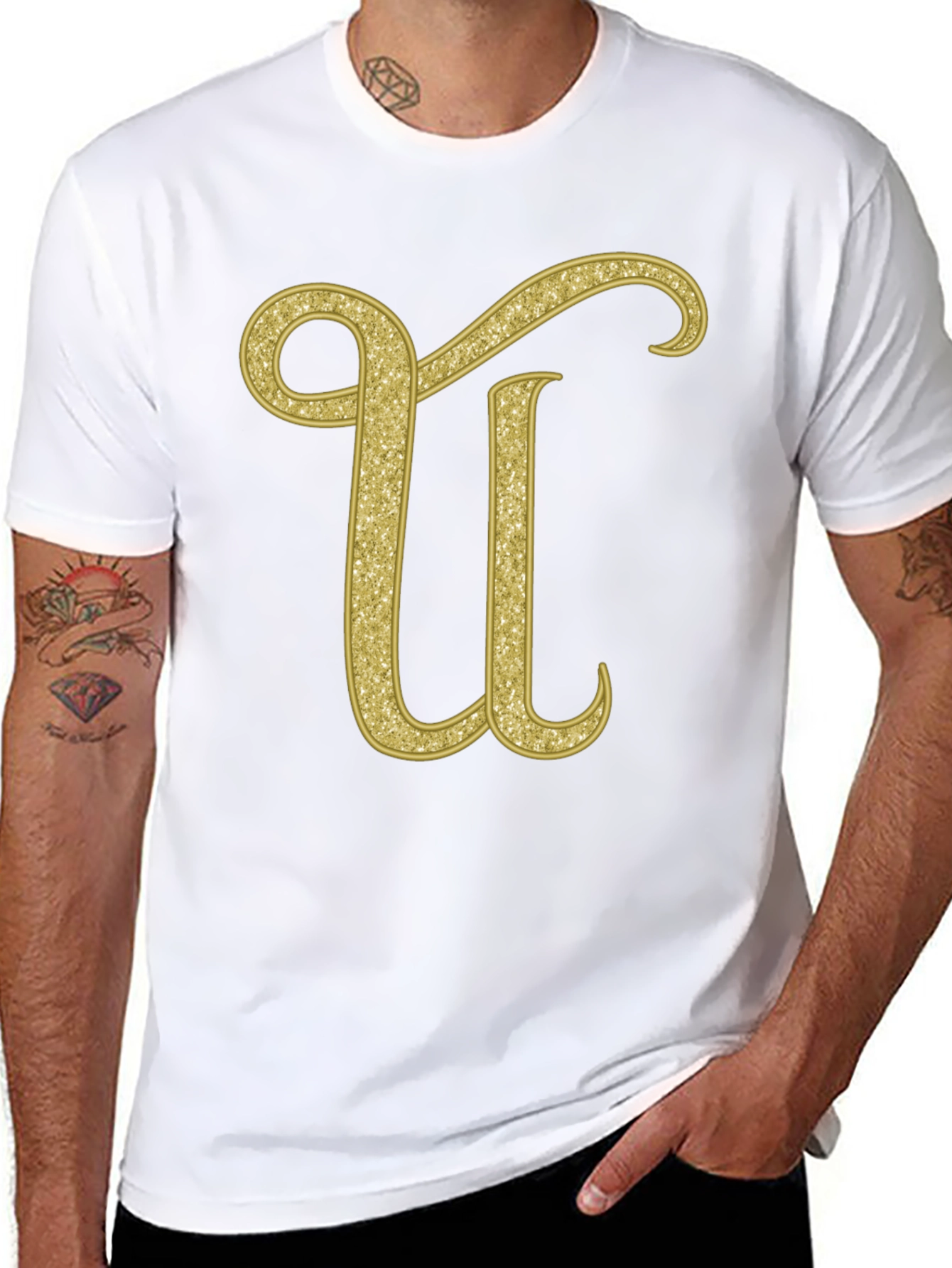 Gold Glitter Letter U T-Shirt