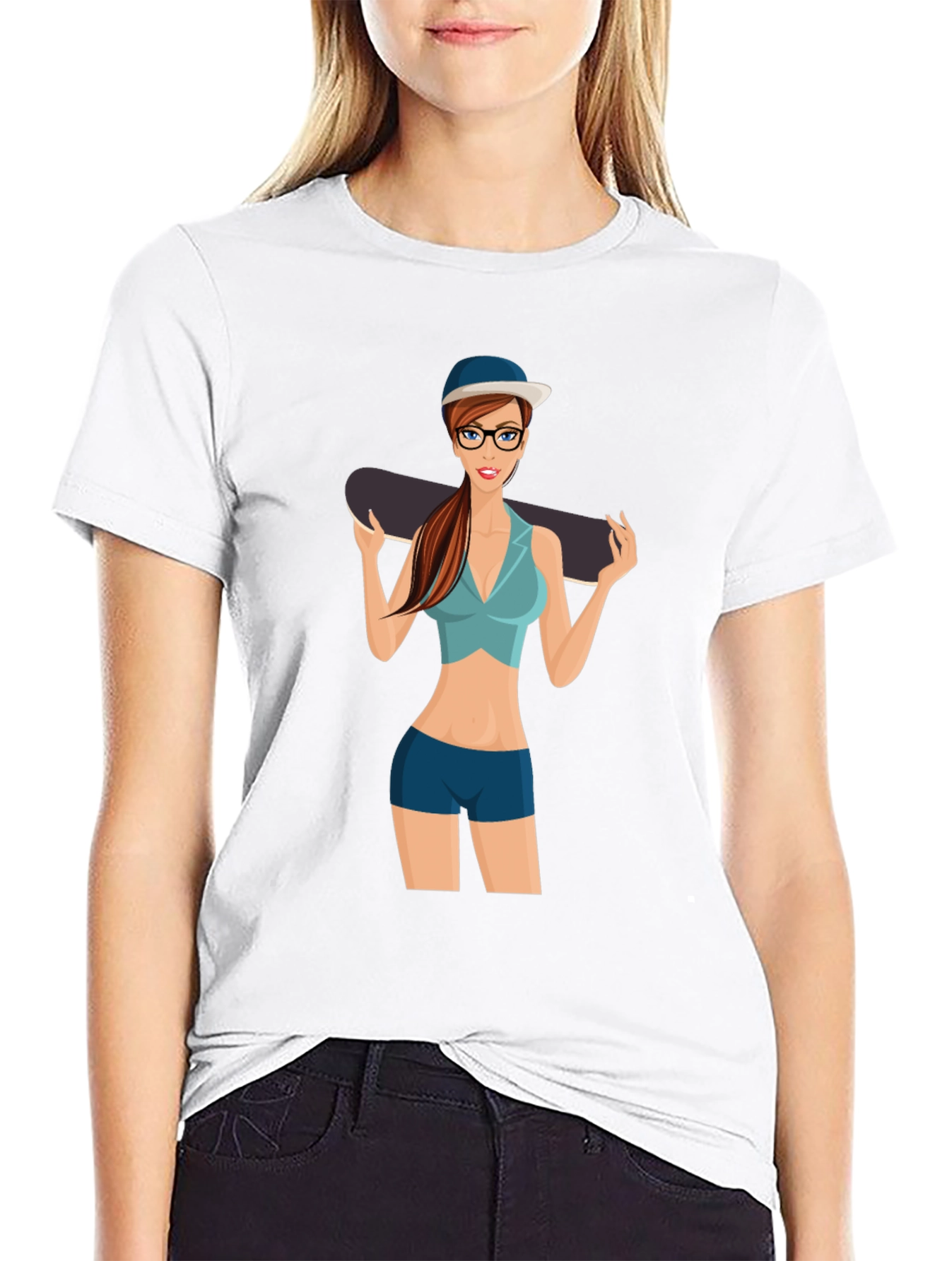 Skater Girl Graphic Black T-Shirt
