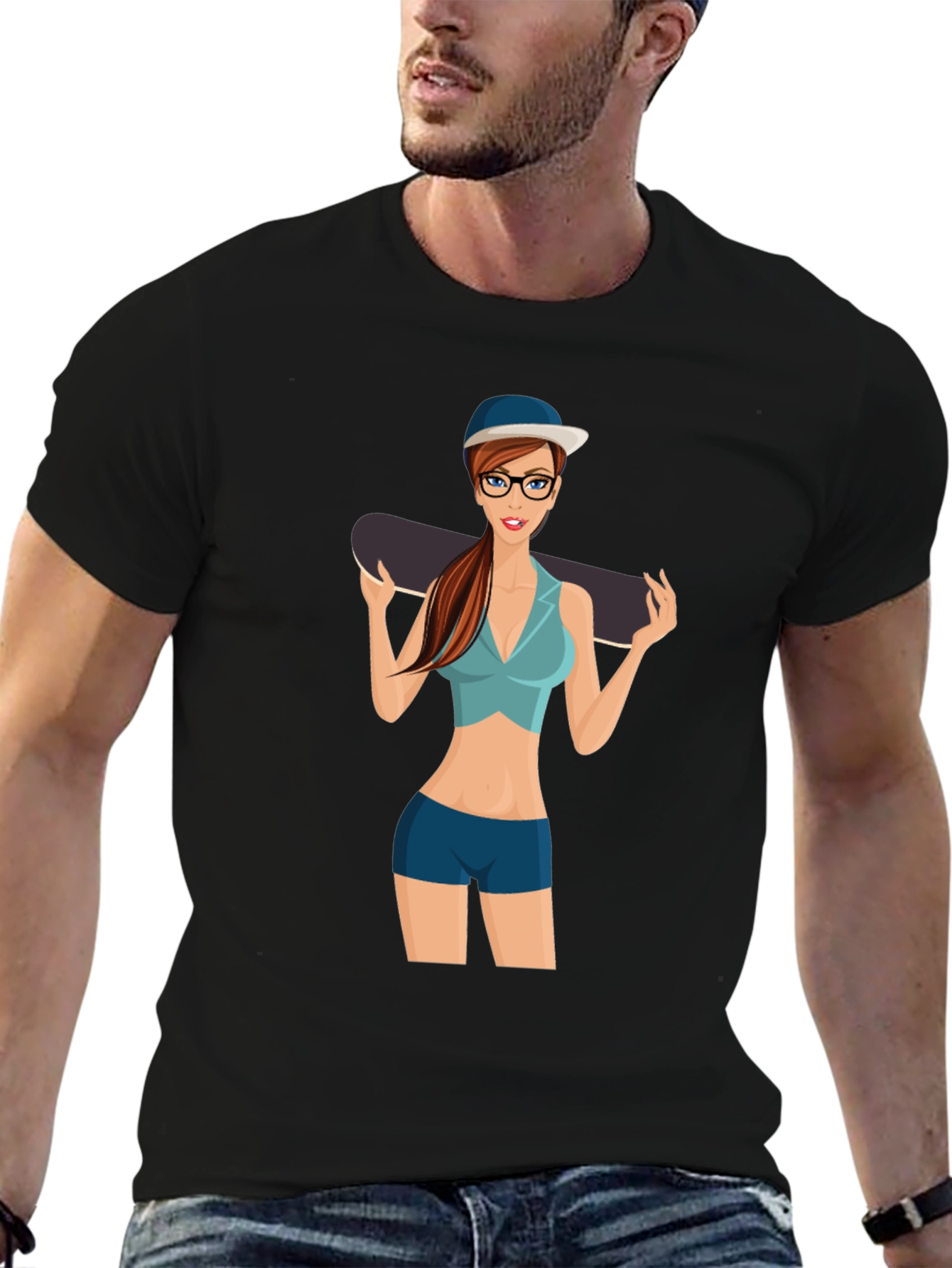 Skater Girl Graphic Black T-Shirt