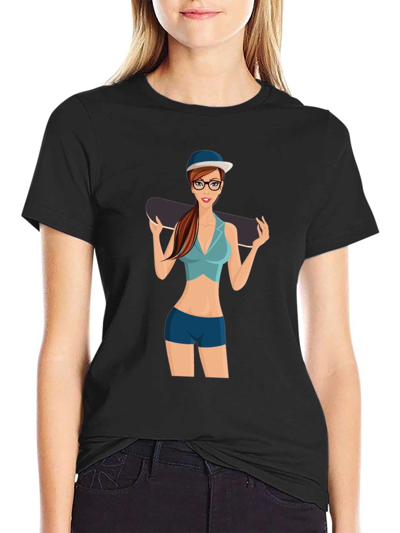Skater Girl Graphic Black T-Shirt