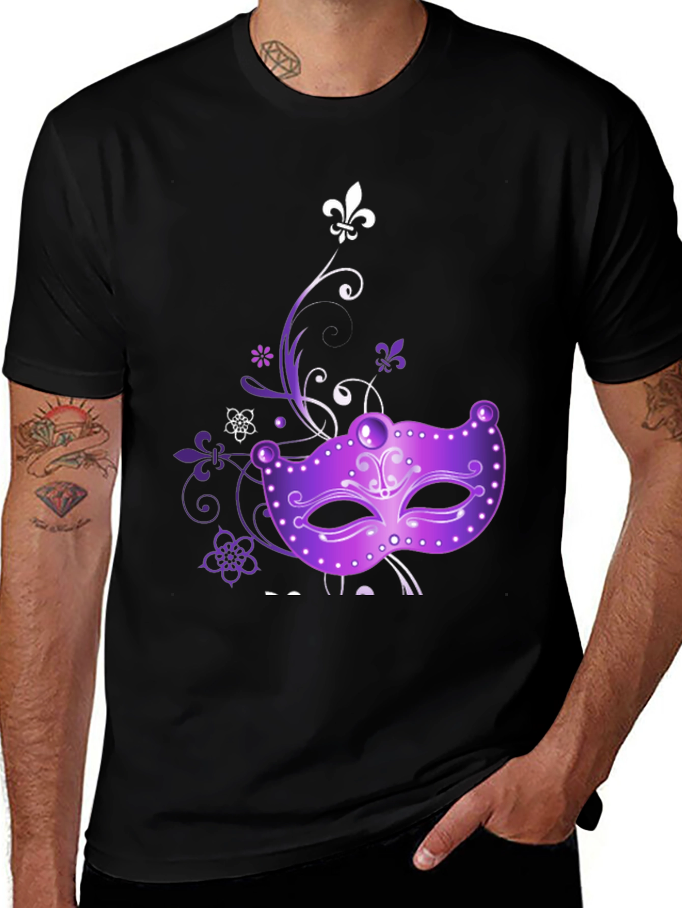 Mardi Gras Mask Graphic Tee - Black