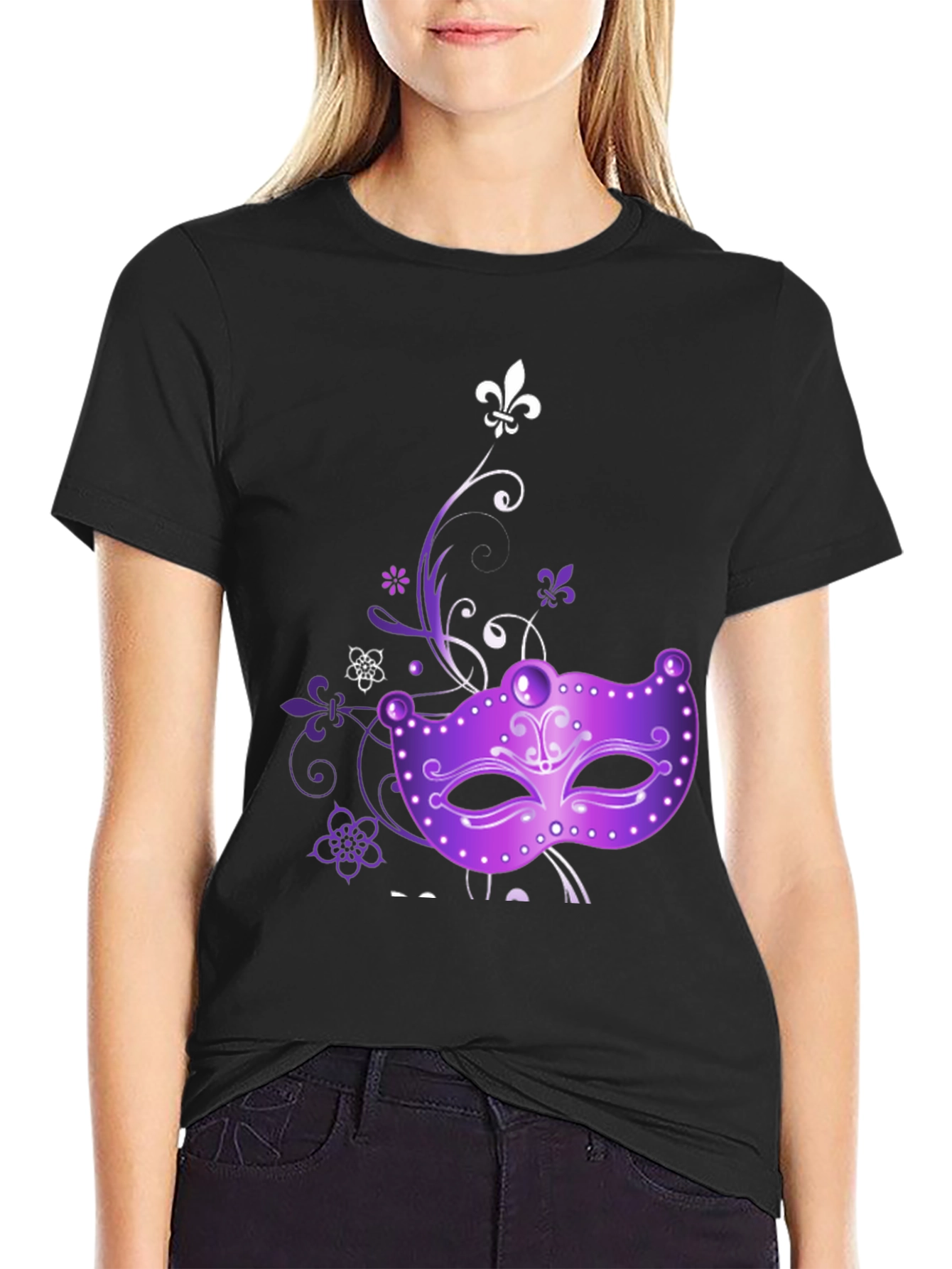 Mardi Gras Mask Graphic Tee - Black