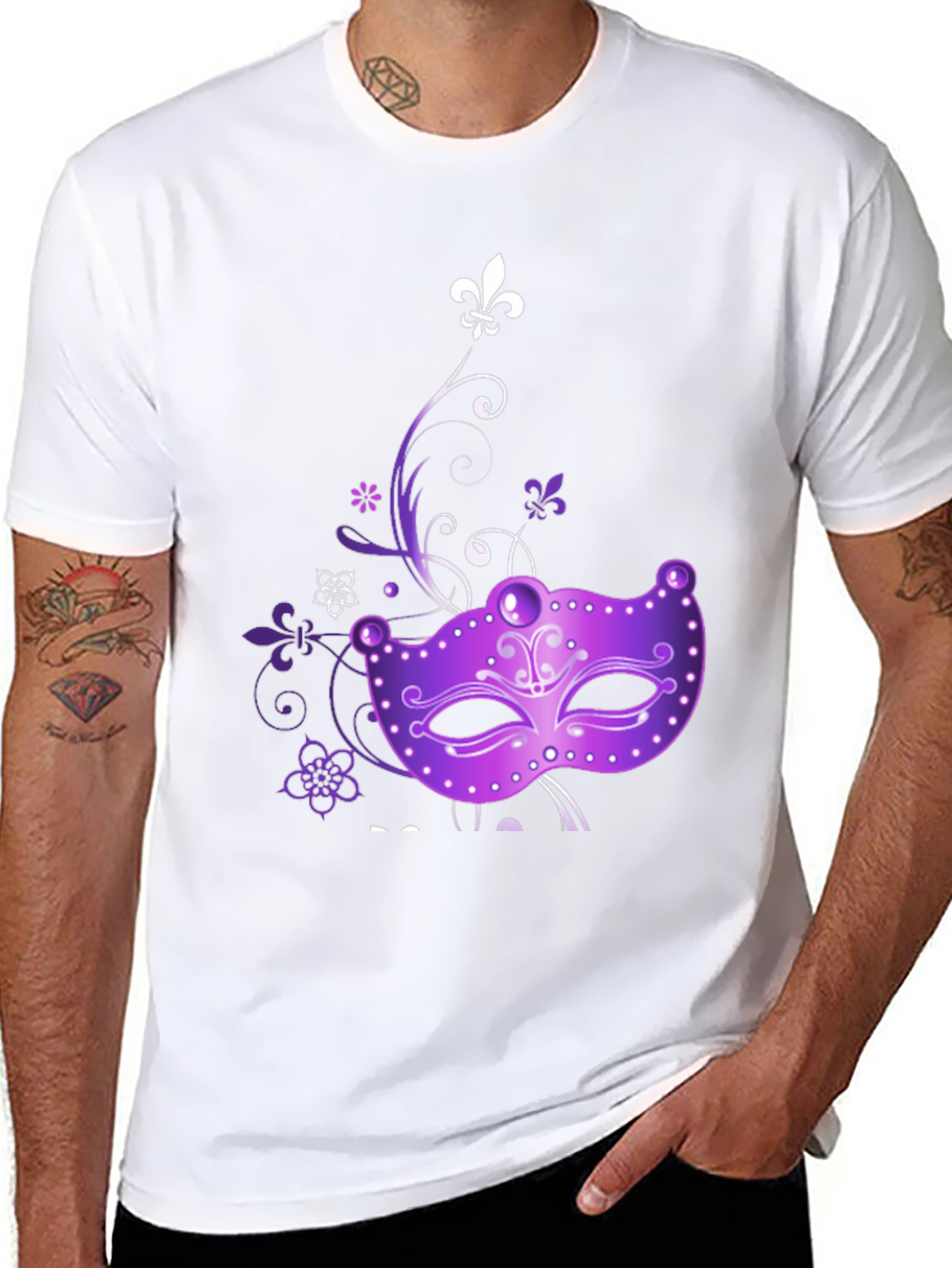 Mardi Gras Mask Graphic Tee - Black