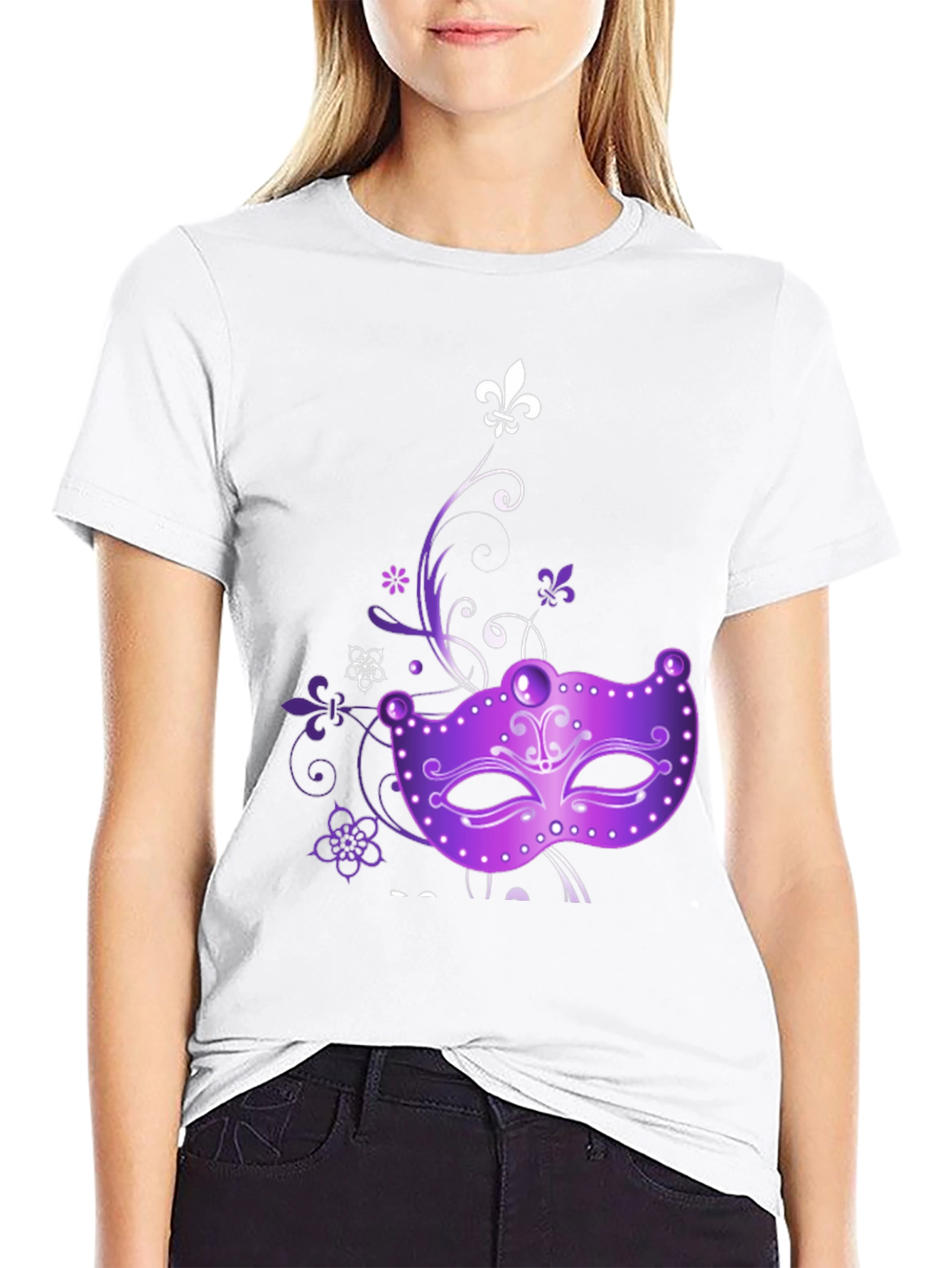 Mardi Gras Mask Graphic Tee - Black