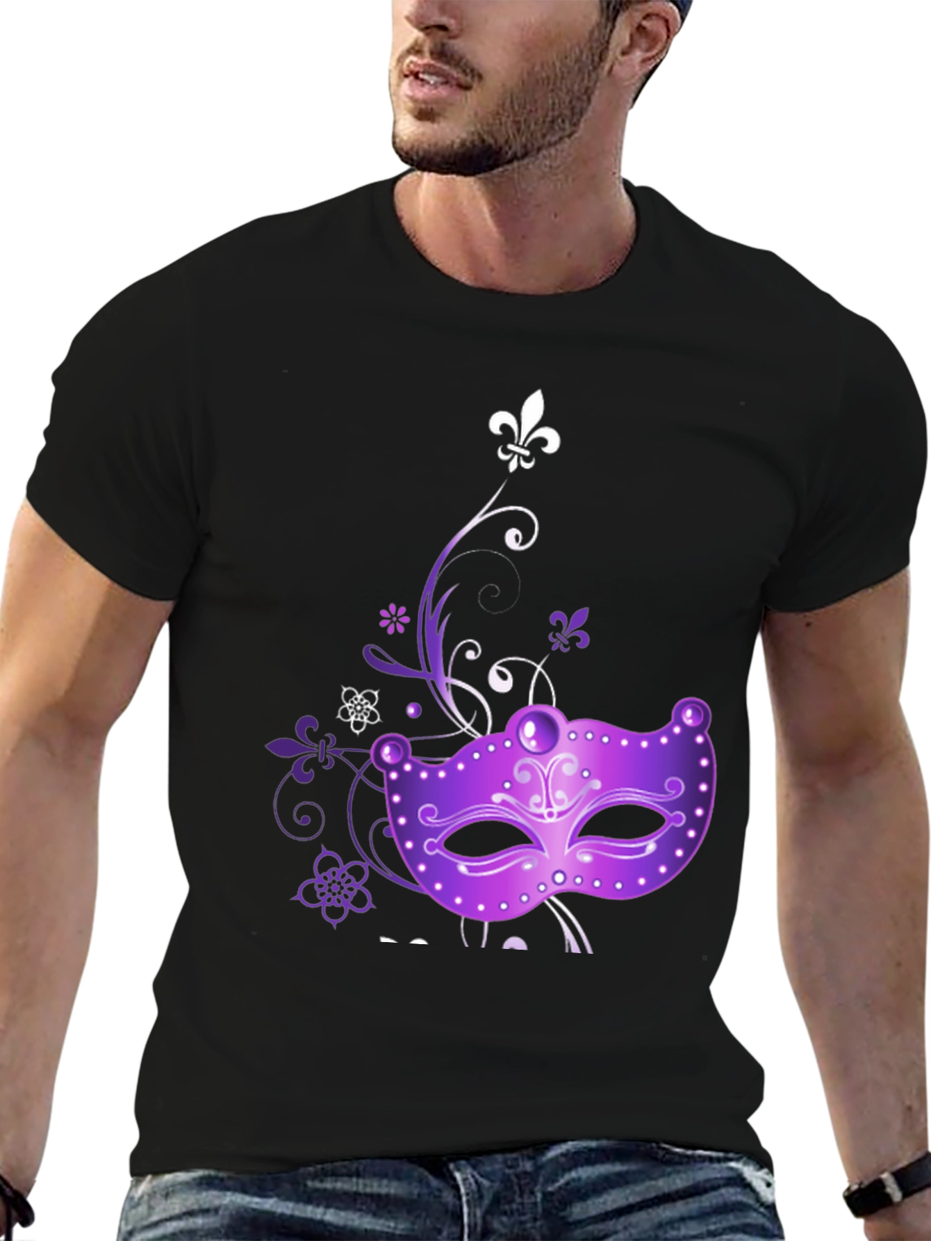 Mardi Gras Mask Graphic Tee - Black
