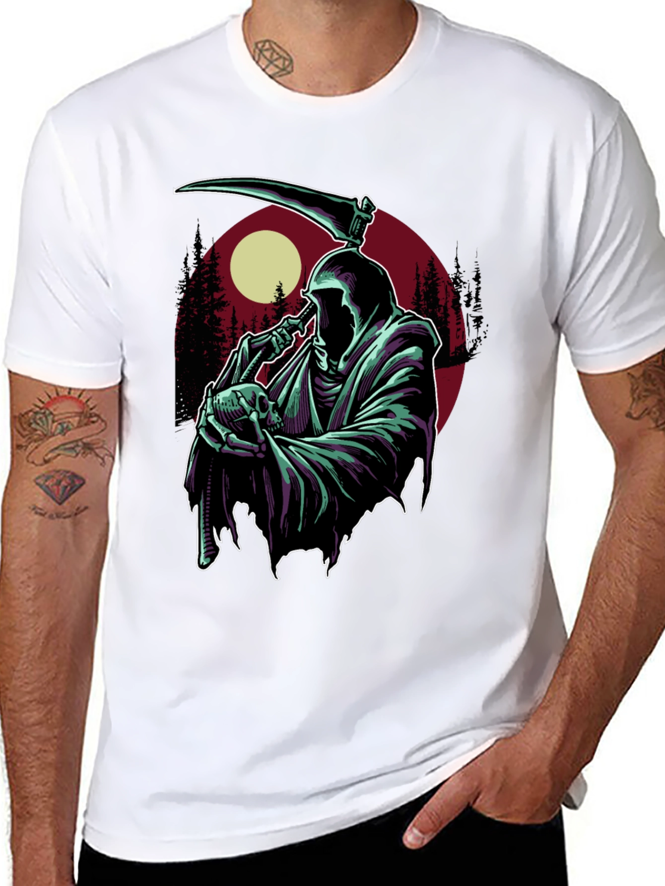Grim Reaper T-Shirt - Skull and Scythe Graphic Tee