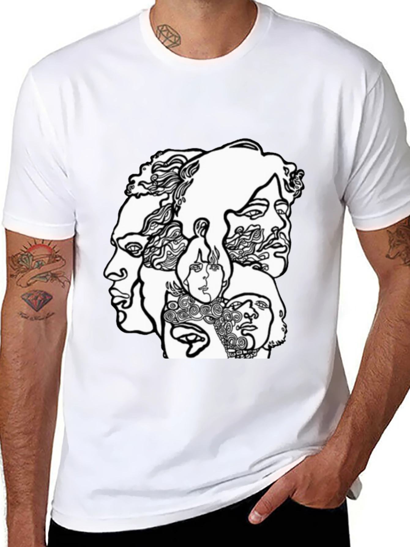 Abstract Faces Graphic Black T-Shirt