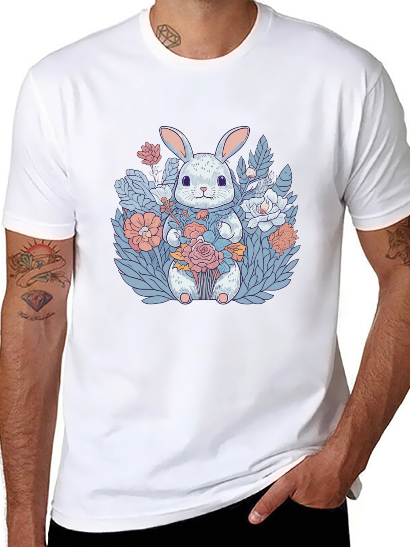 Bunny with Flowers Graphic T-Shirt