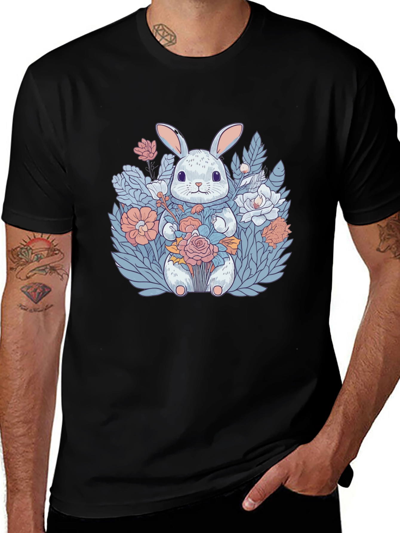 Bunny with Flowers Graphic T-Shirt