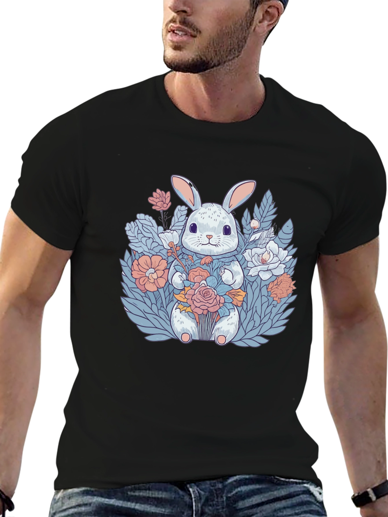 Bunny with Flowers Graphic T-Shirt