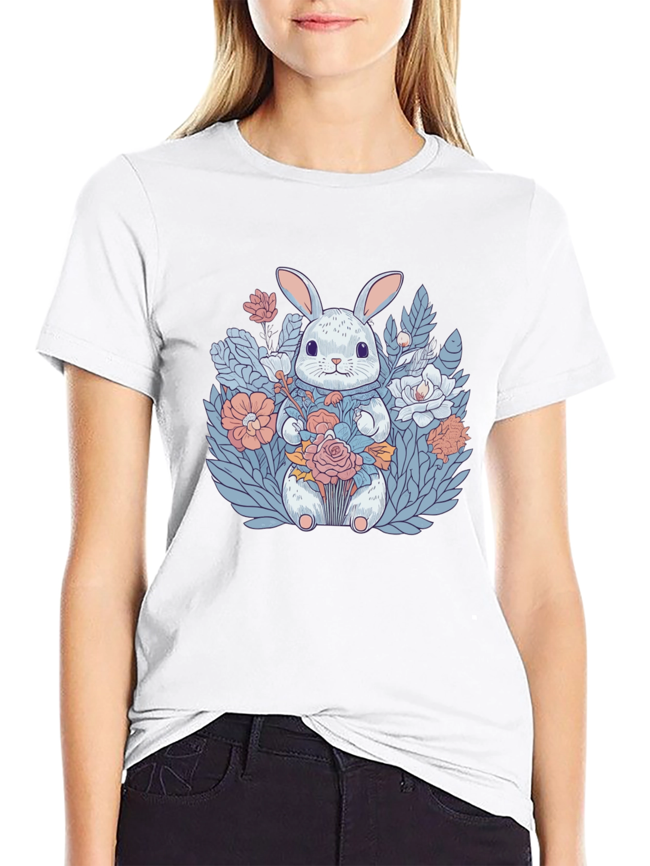 Bunny with Flowers Graphic T-Shirt