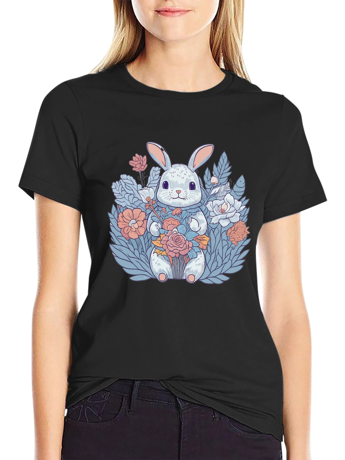 Bunny with Flowers Graphic T-Shirt