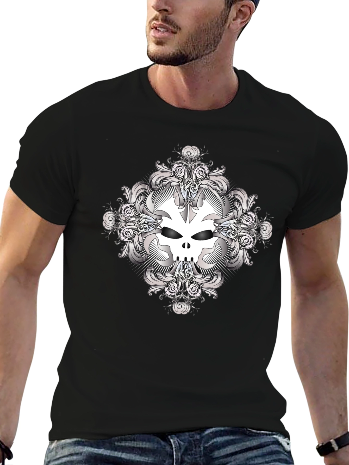 Skull Graphic Print Black T-Shirt