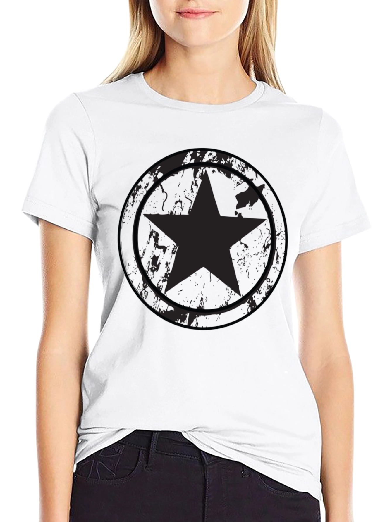 Star Shield Graphic Tee - Distressed Black
