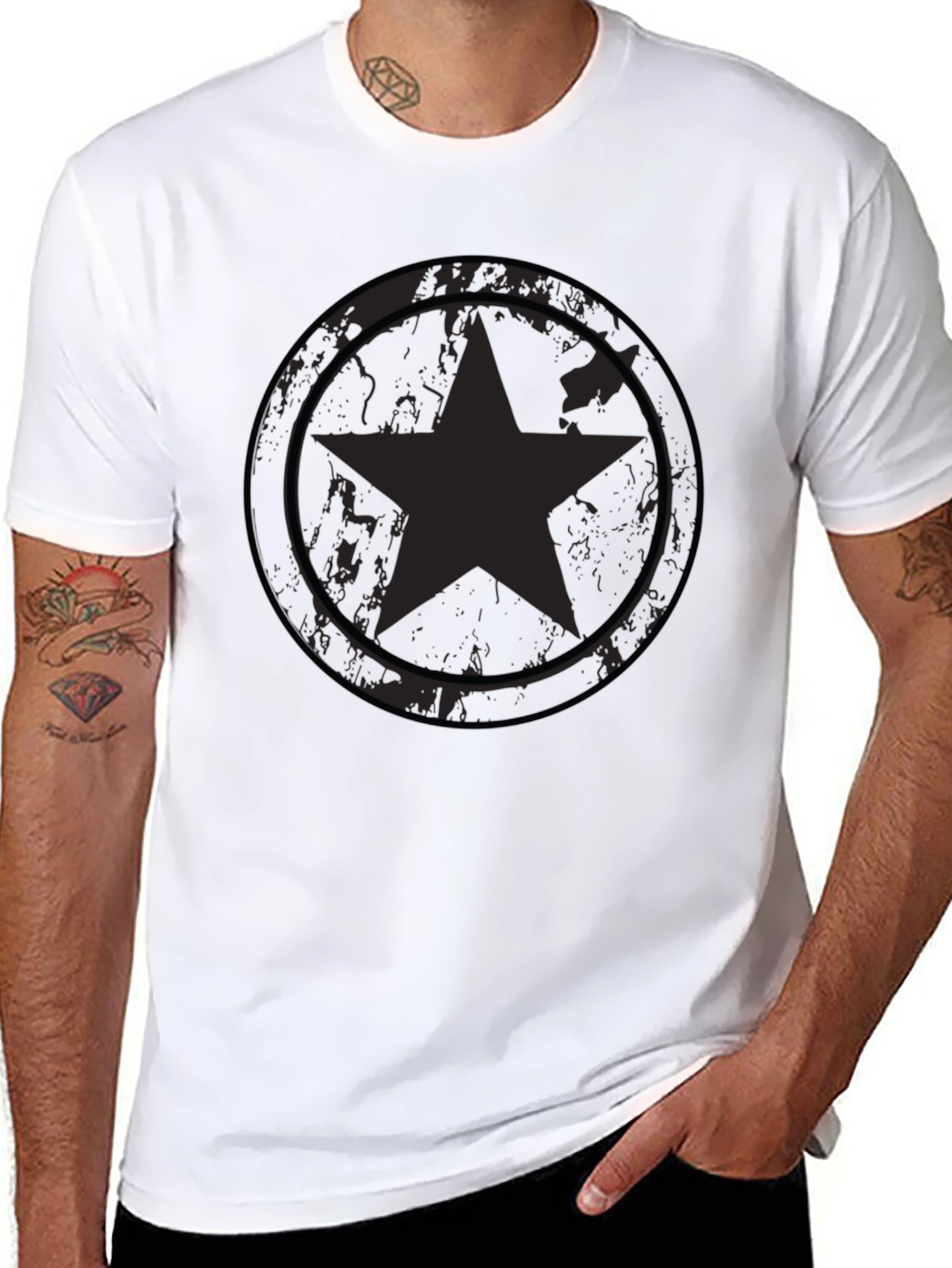 Star Shield Graphic Tee - Distressed Black