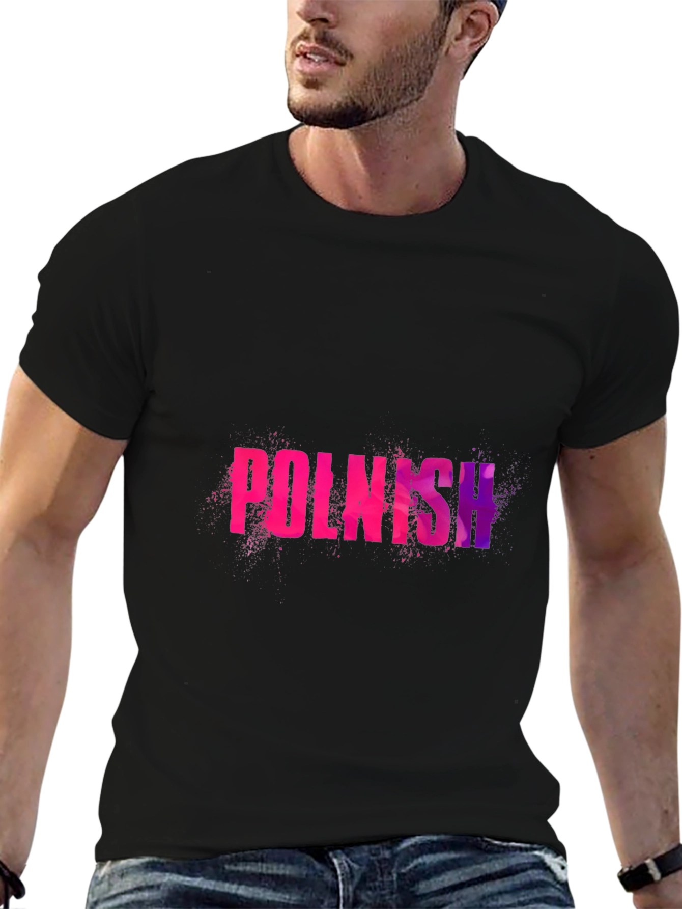 Polish Text Graphic Black T-Shirt