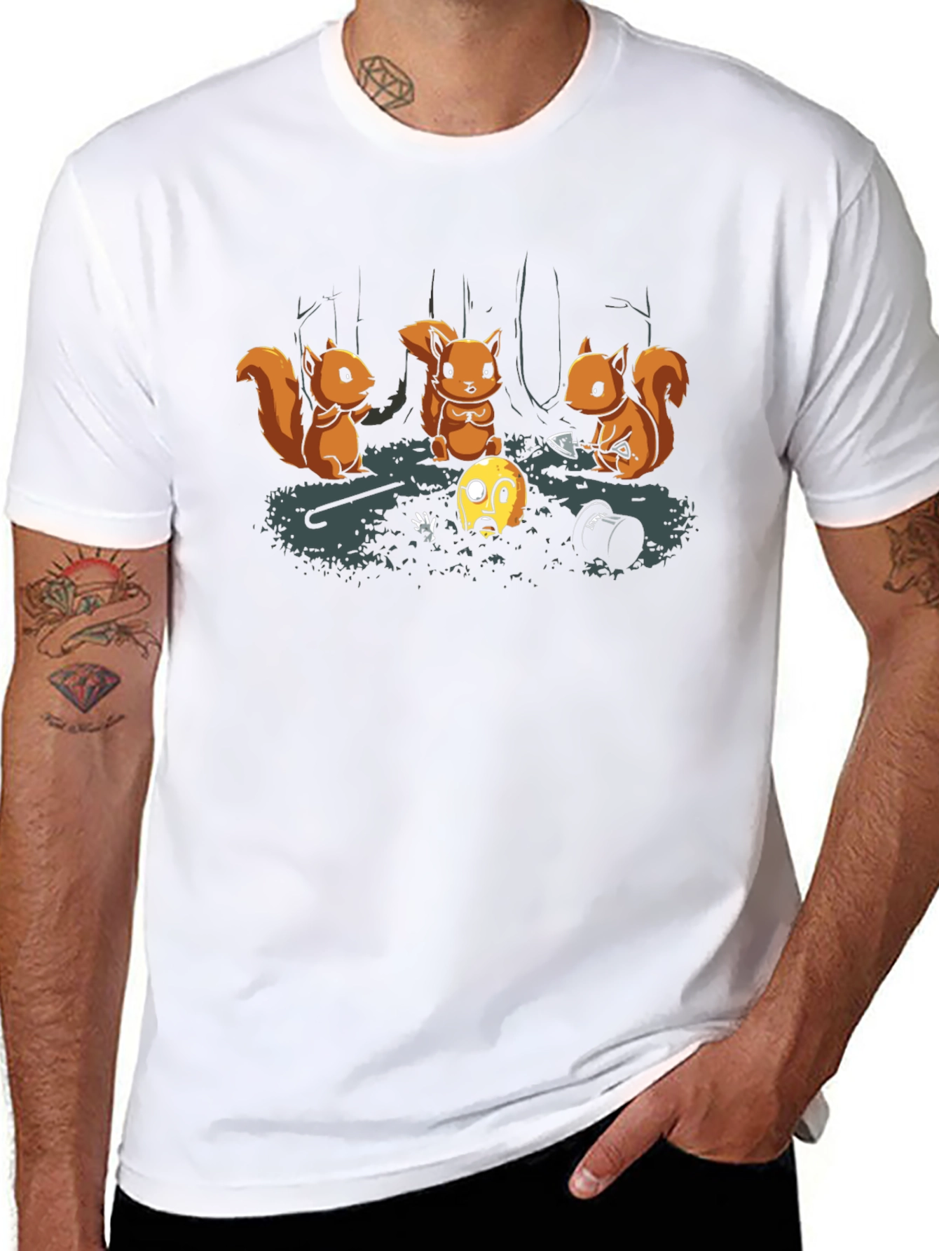 Squirrel Burial T-Shirt - Black Crew Neck Graphic Tee