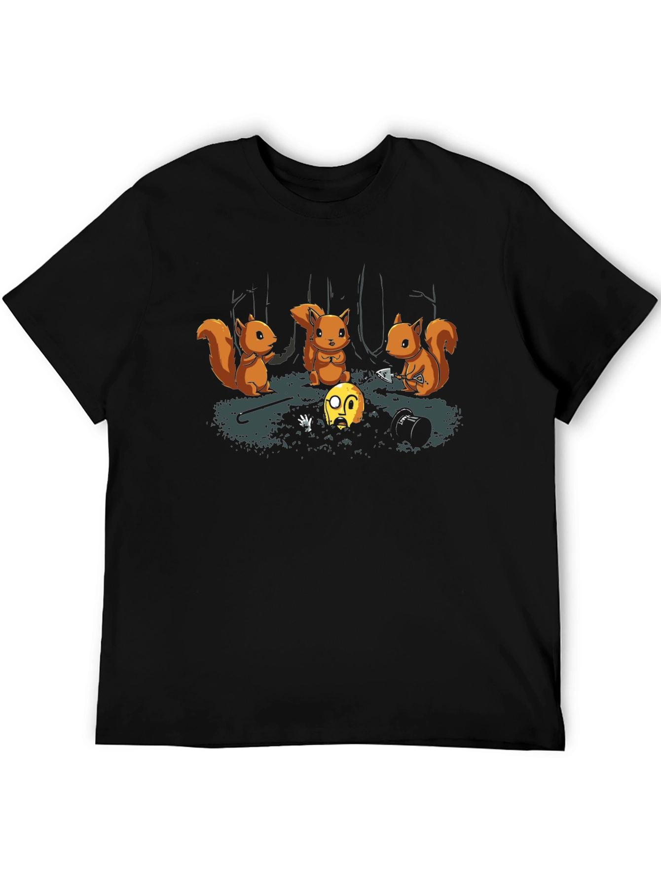 Squirrel Burial T-Shirt - Black Crew Neck Graphic Tee