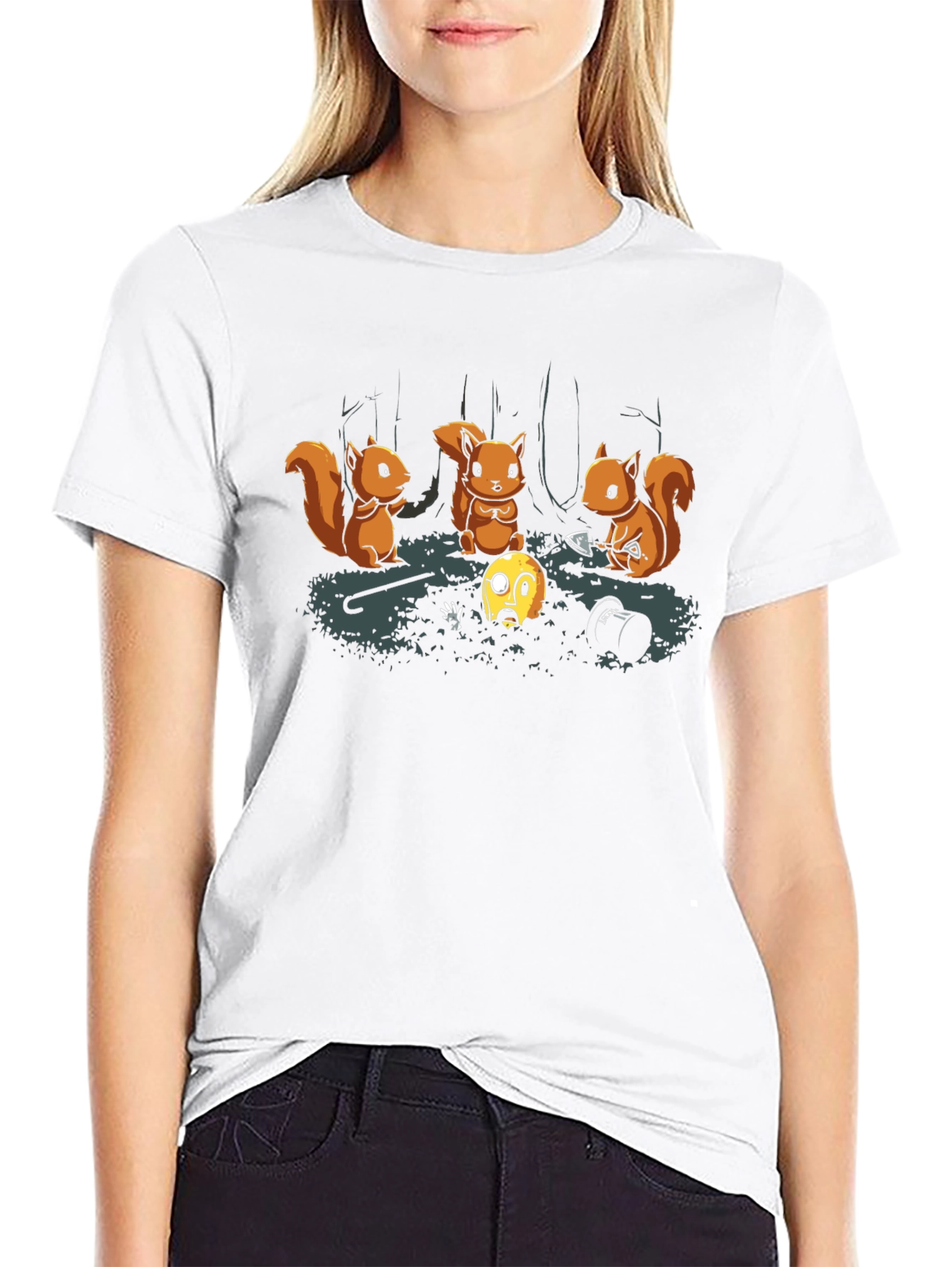 Squirrel Burial T-Shirt - Black Crew Neck Graphic Tee