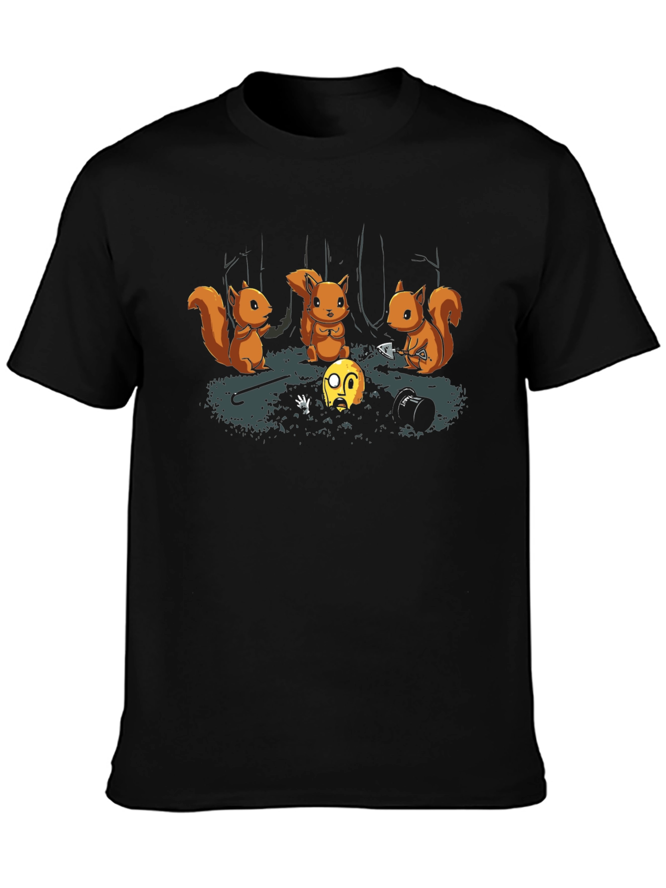 Squirrel Burial T-Shirt - Black Crew Neck Graphic Tee