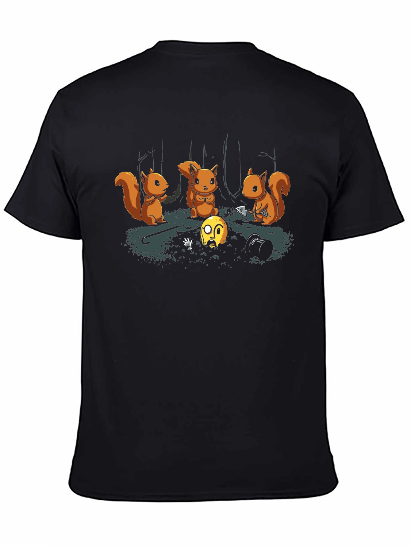 Squirrel Burial T-Shirt - Black Crew Neck Graphic Tee