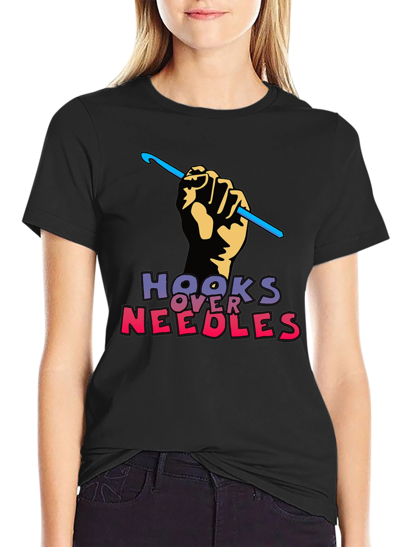 Hooks Over Needles Black T-Shirt