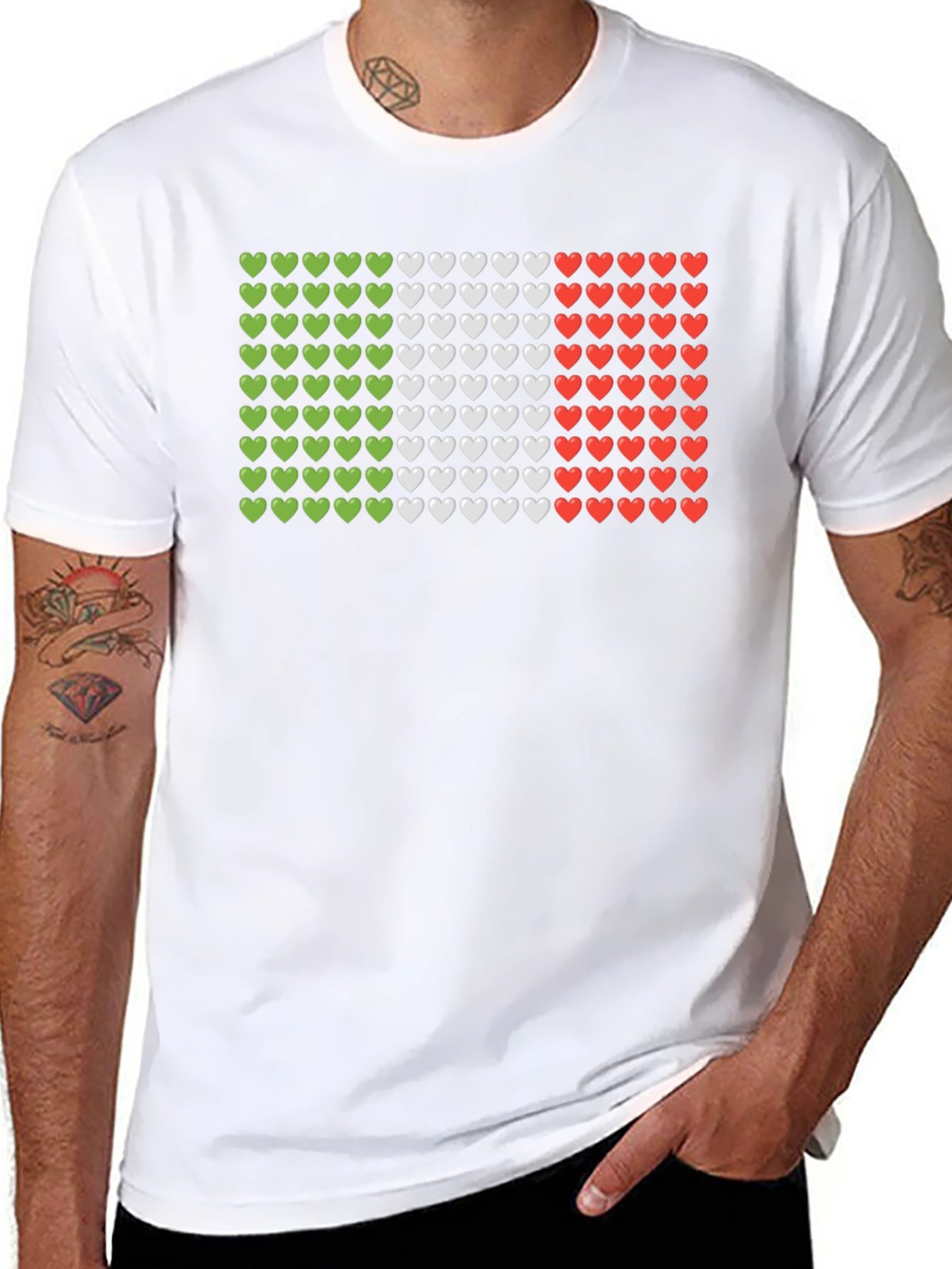 Italian Flag Hearts Graphic Tee - Black T-Shirt