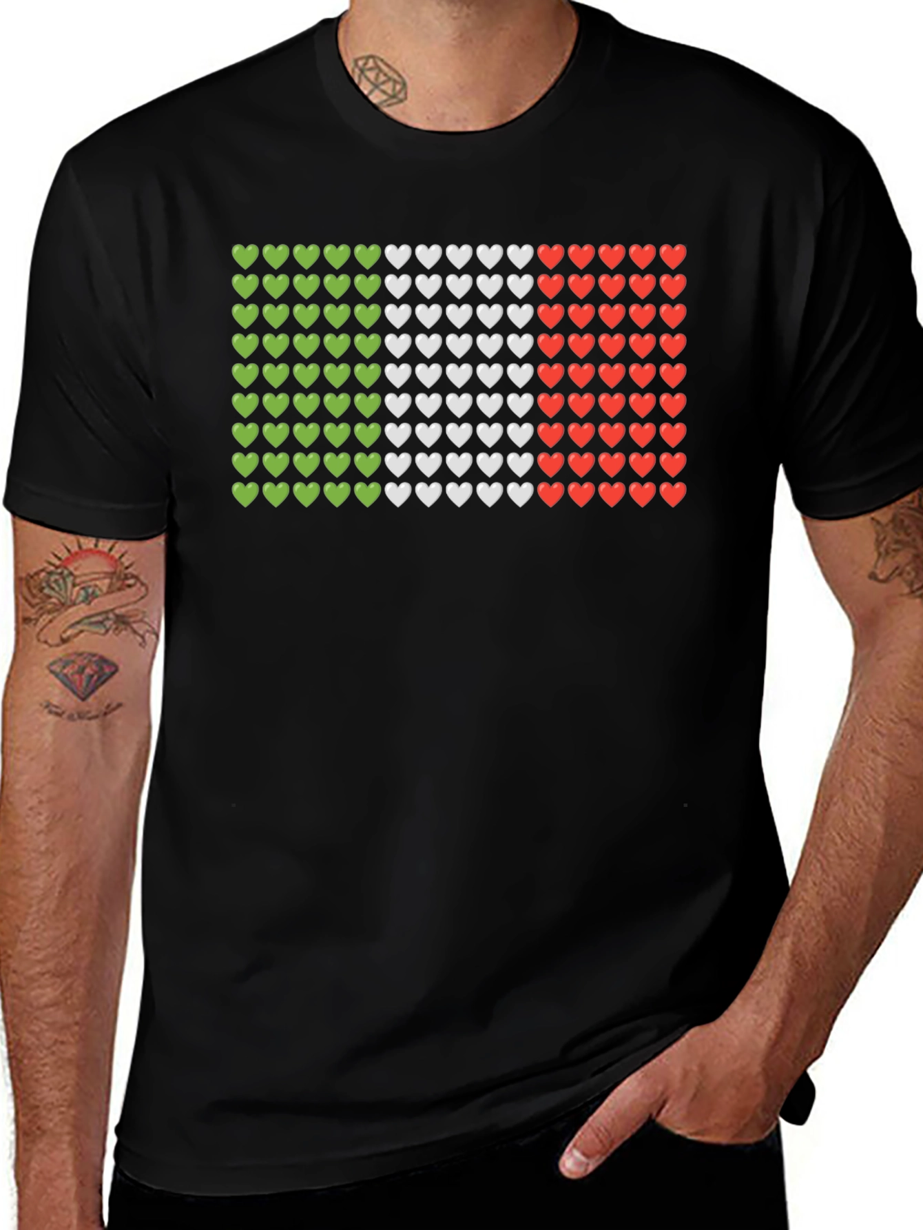 Italian Flag Hearts Graphic Tee - Black T-Shirt