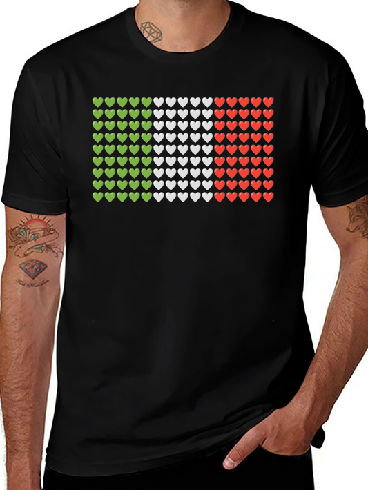 Italian Flag Hearts Graphic Tee - Black T-Shirt
