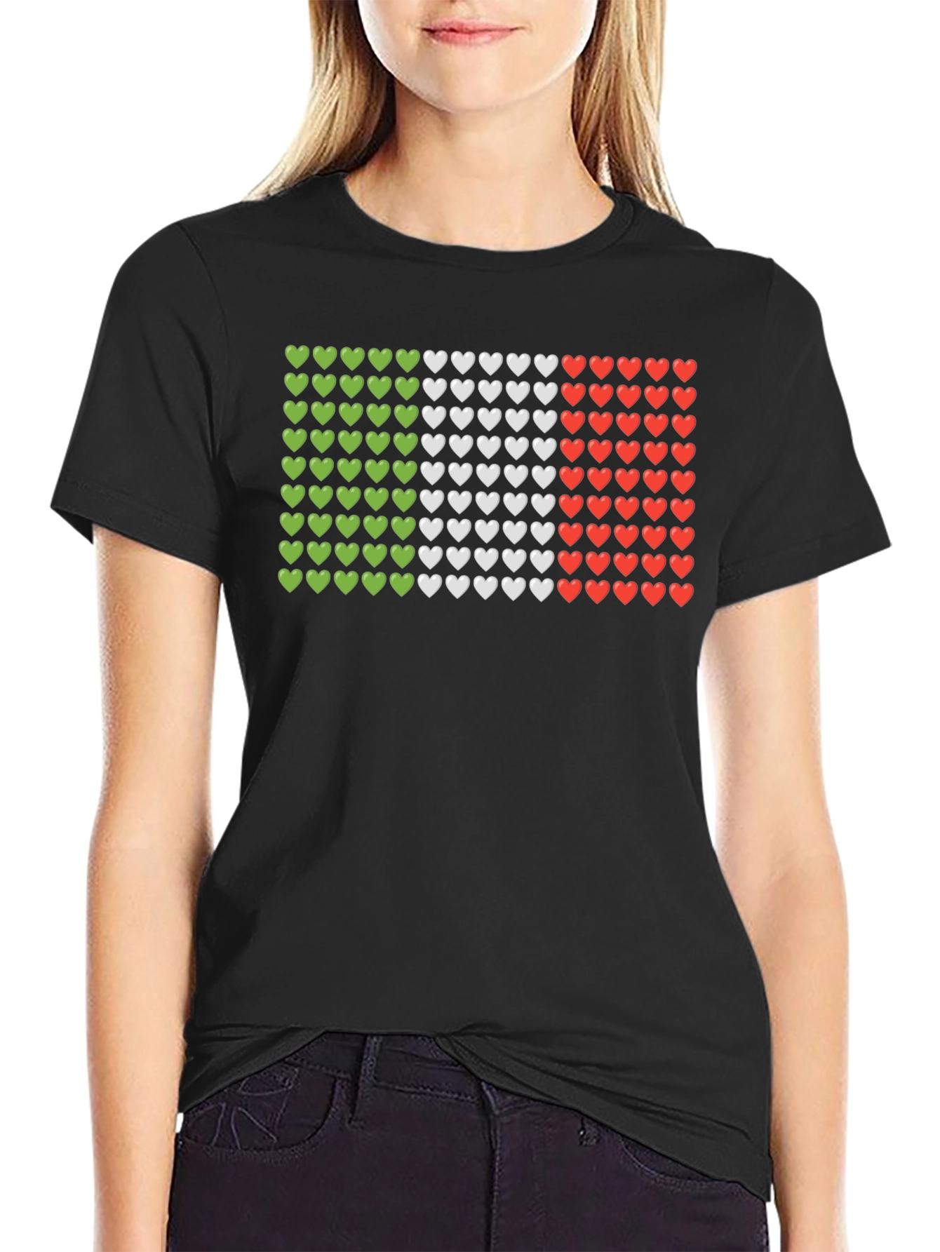 Italian Flag Hearts Graphic Tee - Black T-Shirt