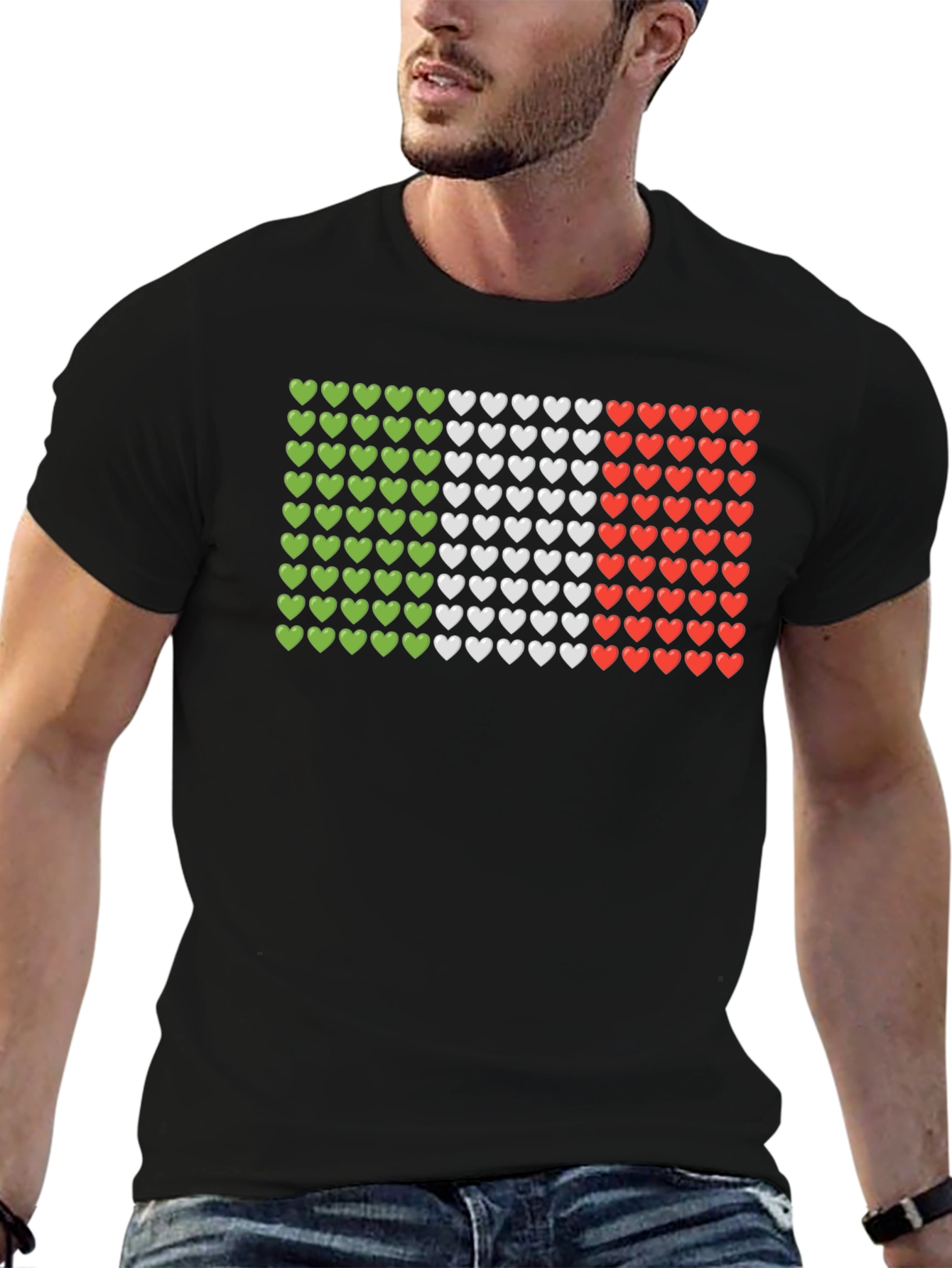 Italian Flag Hearts Graphic Tee - Black T-Shirt