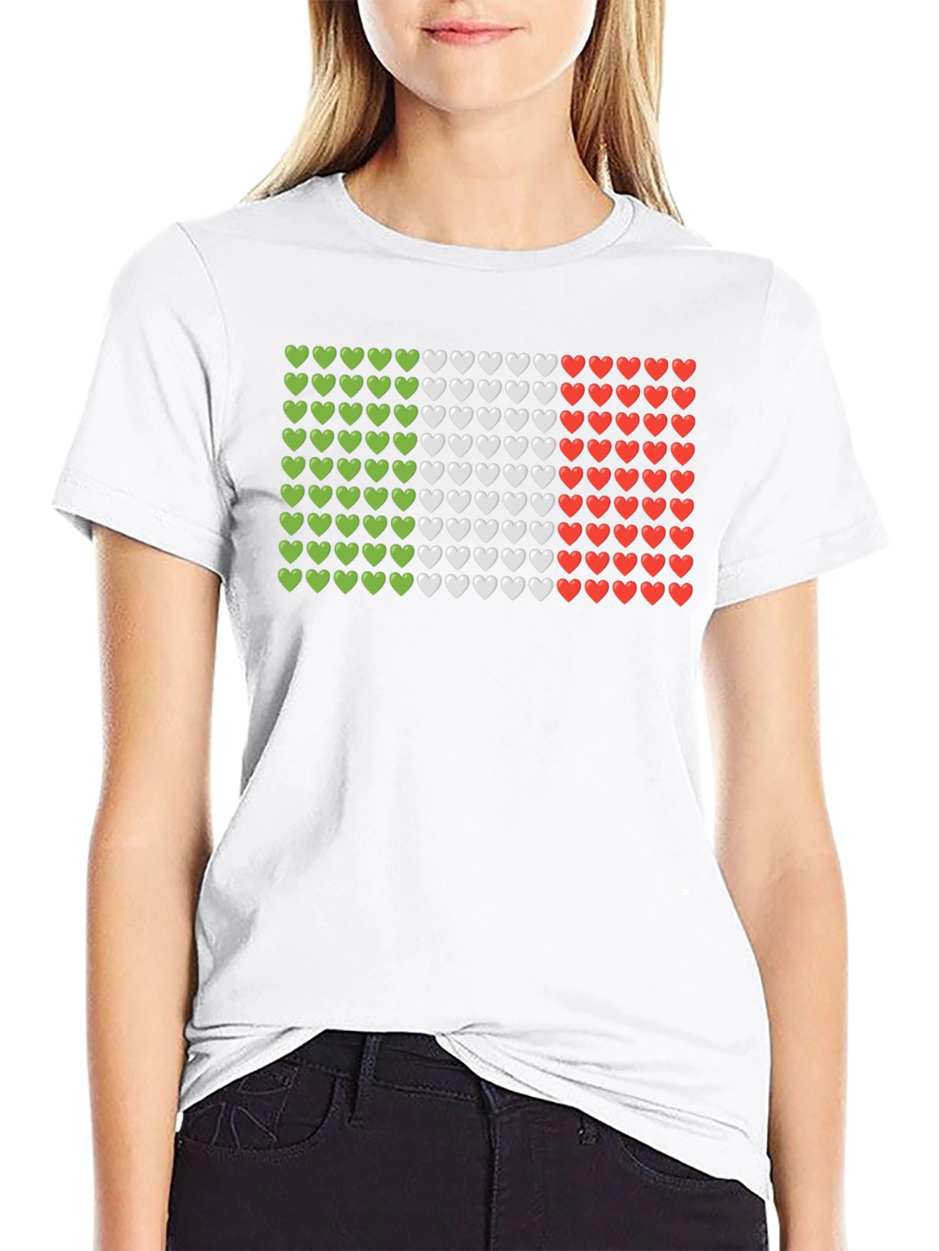 Italian Flag Hearts Graphic Tee - Black T-Shirt