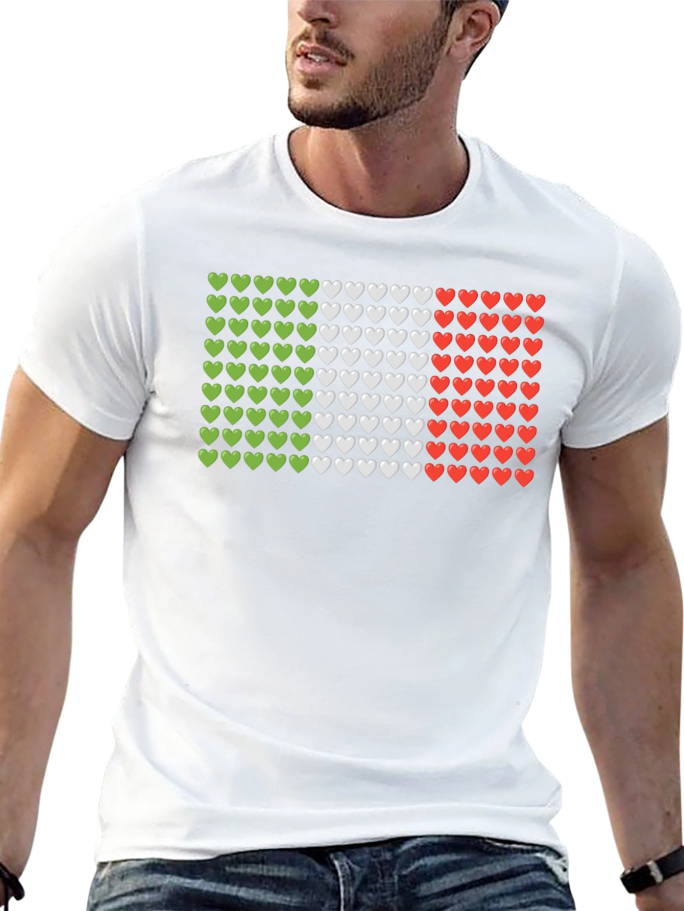 Italian Flag Hearts Graphic Tee - Black T-Shirt