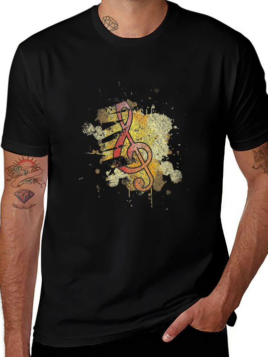 Musical Note Graphic Tee - Artistic Design Black T-Shirt