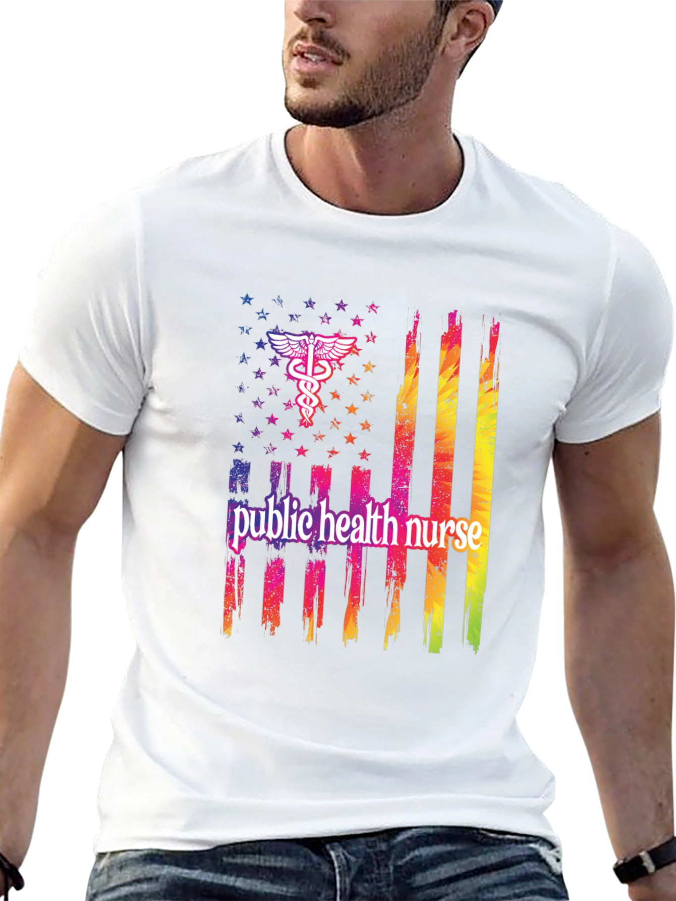 Public Health Nurse USA Flag Graphic Tee